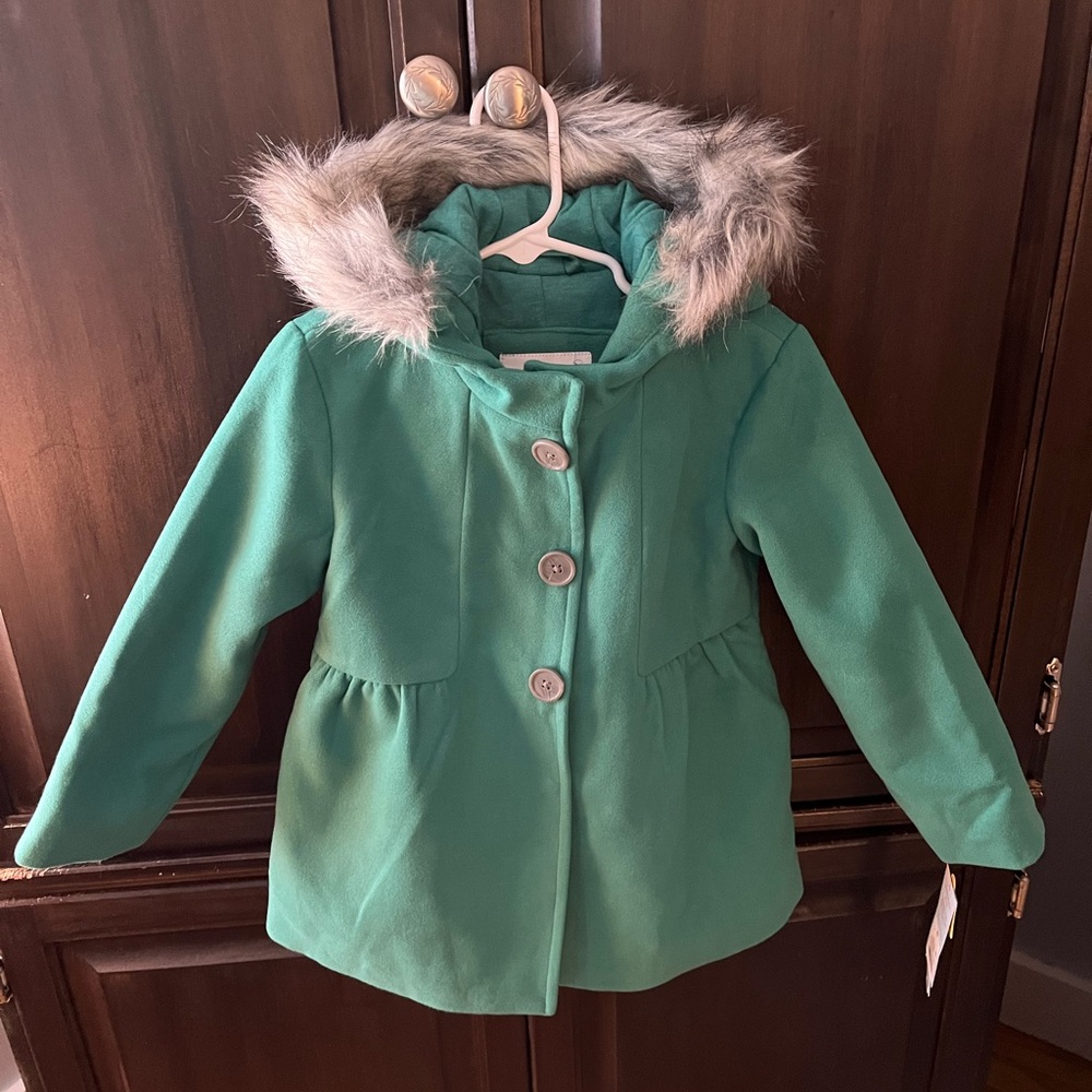 NWT Cat & Jack Green Pea Coat 4T